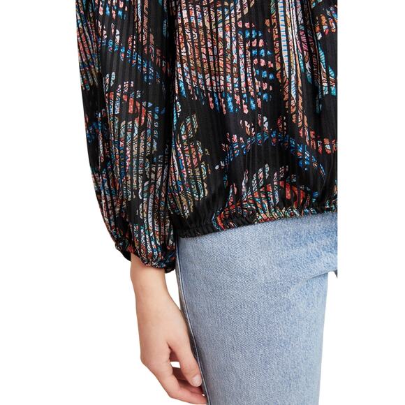 Maeve Madeira Burnout Satin Blouse Multicolor Paisley Balloon Sleeve Small - Picture 3 of 7